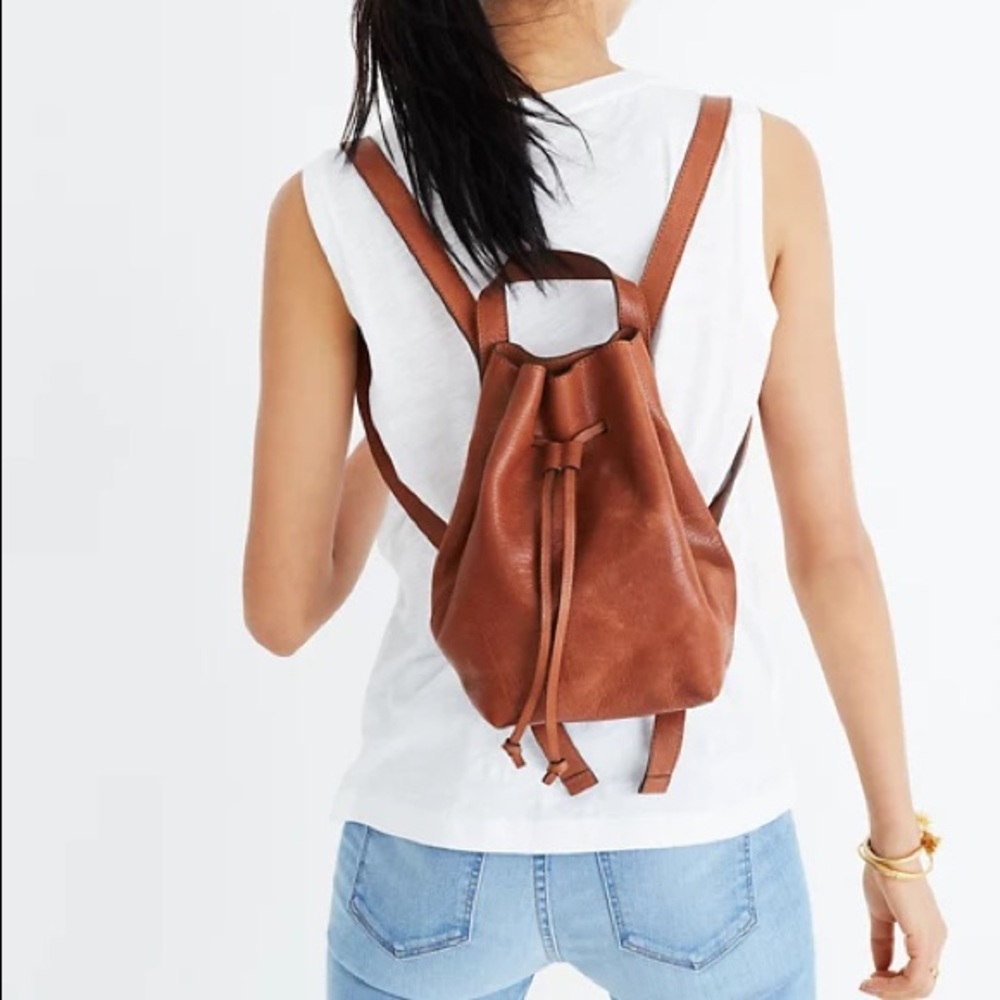 Madewell Cognac Leather Drawstring Mini Backpack